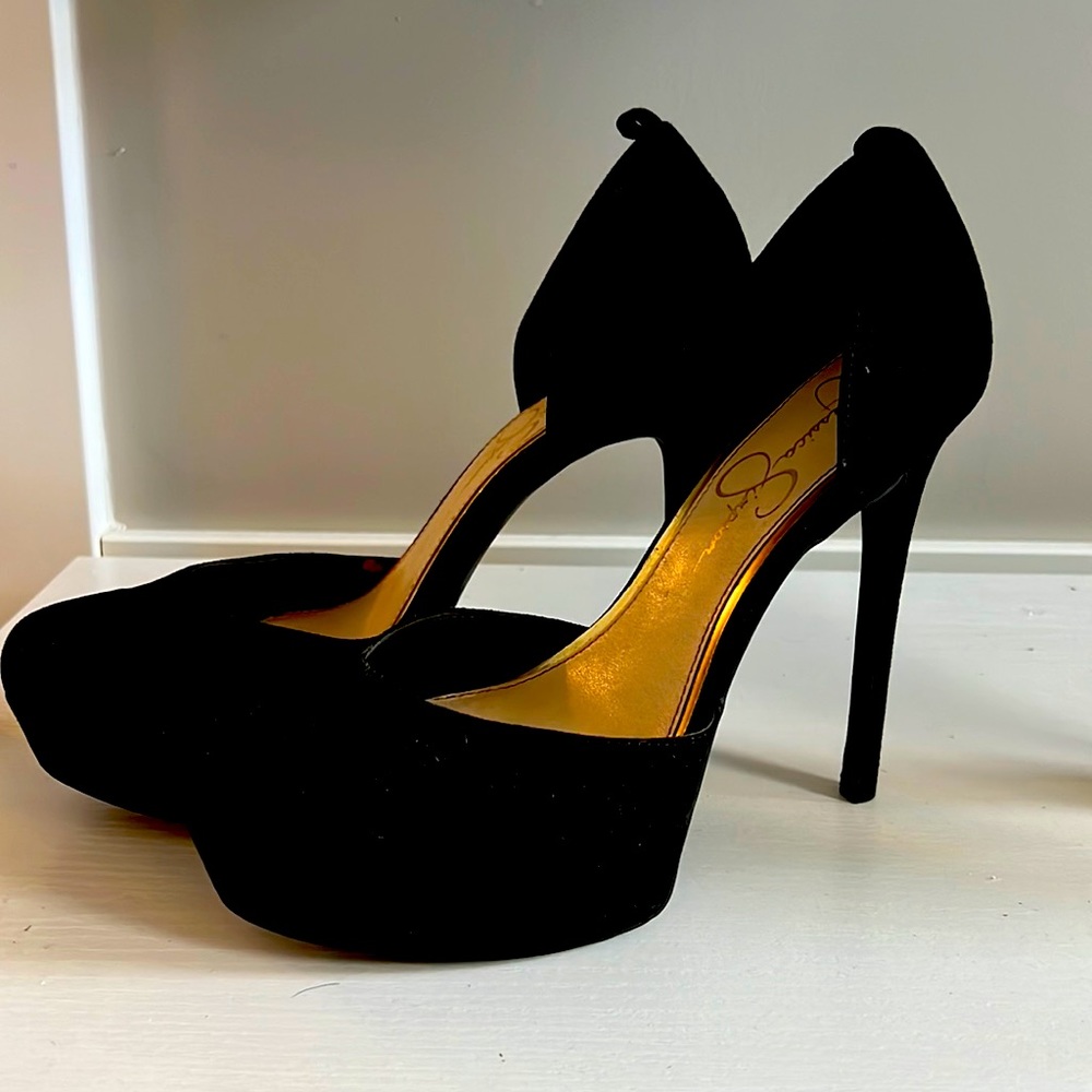 Black suede pumps